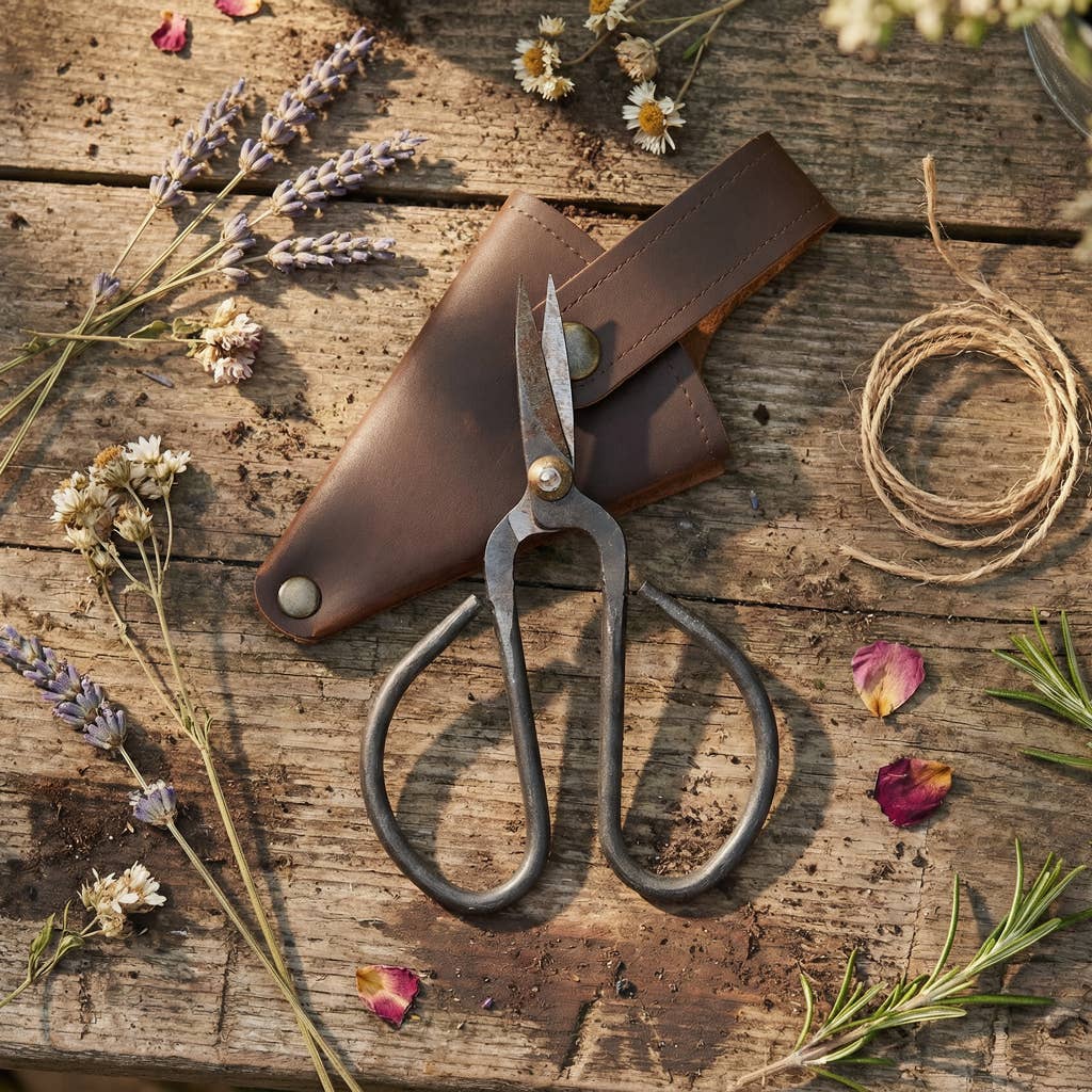 Small Gardeners Scissors + Vegan Leather Pouch